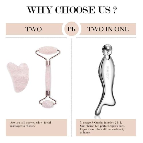 RISSING 4-in-1 Gua Sha Facial Tools: Lymphatic Drainage Massager Facial Roller for Wrinkles and Lifting, Stainless Steel Gua Sha Tool for Face (Portable Box Edition)