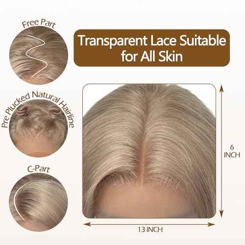 Ash Blonde Straight Lace Front Wigs for Black Women Pre Plucked Ash Blonde Wig Human Hair 13x6 Transparent Lace Front Wigs Human Hair Colored HD Lace Frontal Wig 24 Inch