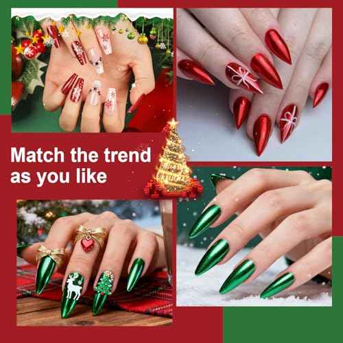 Upgraded Red Green Chrome Nail Powder BISHENGYF: ¡¼NO.1 Super Christmas Effect¡½Christmas Red Chrome Nail Powder Holographic Mirror Metallic Effect Green Chrome Powder for Nail Art DIY