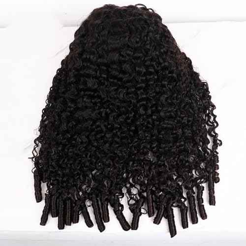 Half Human Hair Wig for Women - 18 Inch Burmese Spirally Curly Glueless Clip-In Wig, 200% Density, No Glue No Sew, Natural Black Color, No Leave Out V Shape Wigs,Heat Resistant & Easy Install