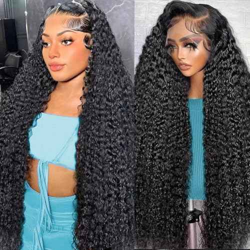 Deep Wave Lace Front Wigs Human Hair Wig 13x6 HD Lace Front Wigs Human Hair for Women Deep Curly Wigs Pre Plucked Glueless Wig Natural black Color 28inch