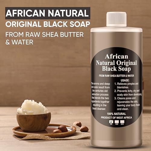 HERBOGANIC African Black Soap Liquid, Natural Liquid Soap From Ghana, Face & Body Wash Supports Moisturizing,Dry Skin, Scars and Dark Spots (8 fl oz)…