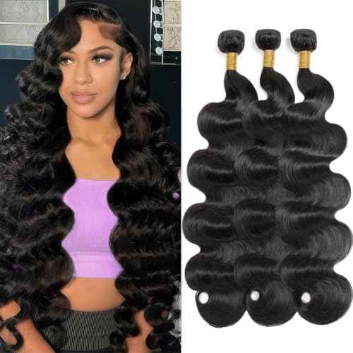 Body Wave Bundles Human Hair 14 14 14 Inch Unprocessed Brazilian Hair 12A Grade 3 Bundles Human Hair Extensions for Women Natural Black