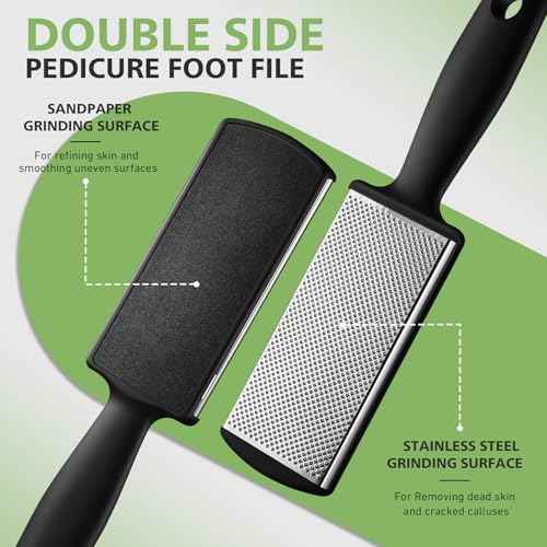 BALUCA Foot Files Callus Remover Stainless Steel Foot Rasp and Dual Sided Feet File Professional Scrubber Pedicure Tools Premium for Feet Care Remove Hard Skin, Black