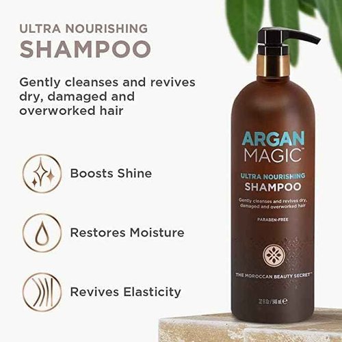 Argan Magic Ultra Nourishing Shampoo - Argan Oil and Antioxidants to Nourish and Restore Damaged and Over-Processed Hair Types | Made in USA, Paraben Free, Cruelty Free (32 oz, 2 Pack)