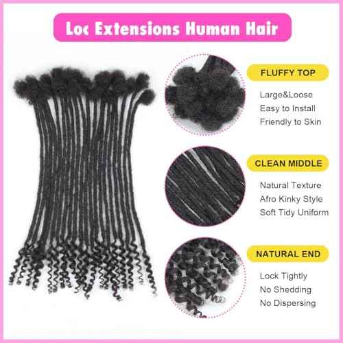 12 inch Loc Extensions Human Hair with Curly Ends, 0.4cm Width Permanent Dreadlock Extension Human Hair 50 Strands Natural Black 100% Full Handmade Dreads .Dyed and Bleached Pre Curled Drealocks