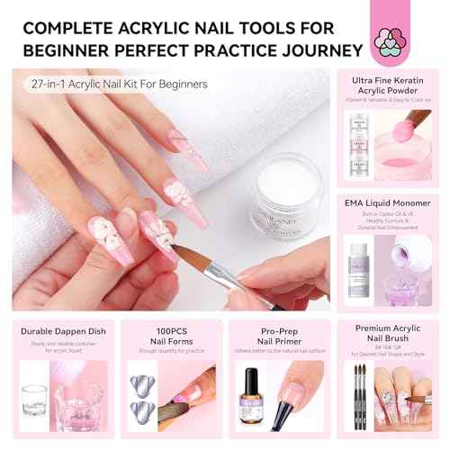 SAVILAND Acrylic Nail Kit with Drill: Professional Nails Kit Acrylic Set for Beginners with Everything U V Light Gel Polish Brushes Monomer Liquid Decorations & Tools Kit Home DIY Nail Art Salon