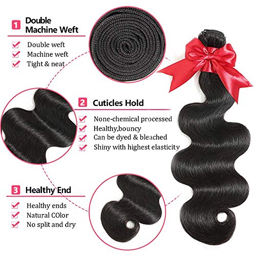 10A Brazilian Body Wave 24 Inch (Pack of 1) Bundles Human Hair 1 Bundle 100% Unprocessed Virgin Remy Hair Body Wave Single Bundles Human Hair Weave Bundles Natural Black