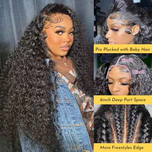 22 Inch 13x6 Deep Wave Lace Front Wigs Human Hair Deep Wave Frontal Wig 13x6 HD Lace Front Wigs Pre Plucked with Baby Hair Virgin Human Hair Wig for Women Natural Color