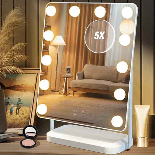 BanBers Hollywood Vanity Mirror with Lights, 13" x 15", 12 LED Bulbs, Touch Control, 3 Colors Light, 360 Degree Rotation, Tabletop