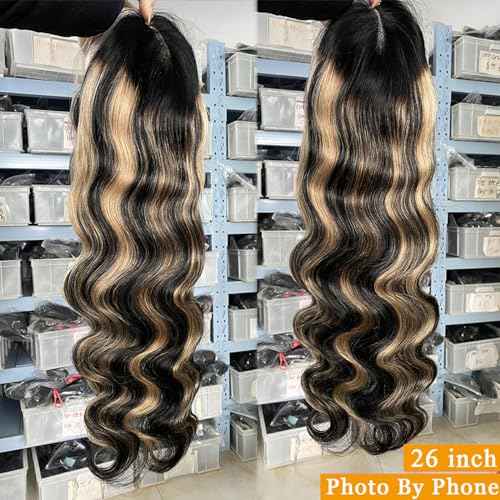 13x4 FB/27 Balayage Highlight Lace Front Wig Human Hair Pre Plucked 180 density Body Wave Wigs Human Hair for Women 18inch Ombre HD Lace Front Wig