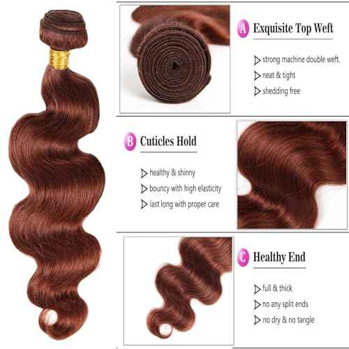 Auburn Human Hair Color 33 Reddish Brown Body Wave Bundles 30 32 34 inch Double Weft Brazilian Virgin Remy Hair Extensions Copper Red Silky Soft for Women