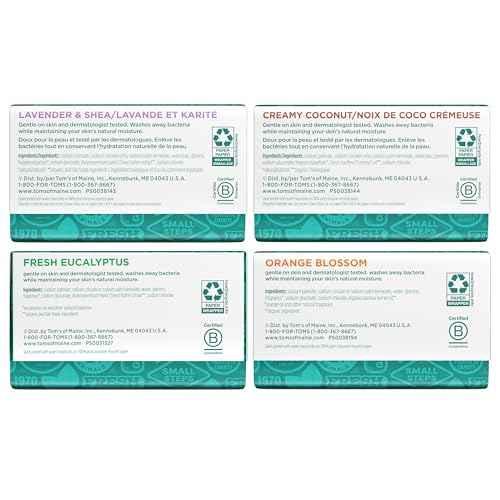 Tom's of Maine Bar Soap Variety Pack, Natural Bar Soap for Women and Men, Lavender & Shea, Fresh Eucalyptus, Creamy Coconut, Orange Blossom, 5 oz Bars (4-Pack)