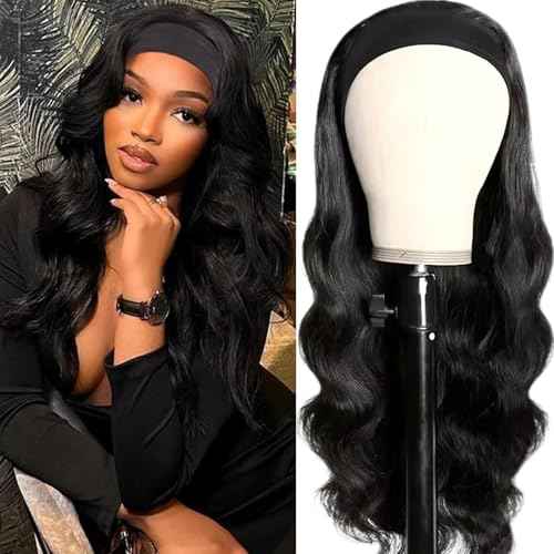 Headband Wig Human Hair Body Wave 22 Inch Glueless No Sew Headband Wig 100% Brazilian Virgin Hair 180% Dencity Wear and Go Headband Wigs for Black Women Natural Color Beginner Friendly