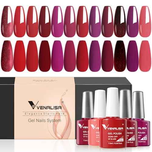 VENALISA Red Gel Nail Polish Set, 12Pcs Dark Red Purple Pink Gel Polish Kit Color High Gloss Soak Off Nail Manicure Salon DIY