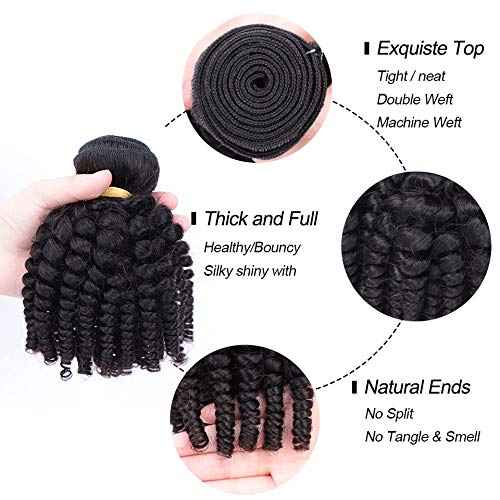 VIOLET Brazilian Funmi Hair 3 Bundles Spiral Curl Short Curly Weave 9A 100% Unprocessed Human Hair Extensions Full Head (8" 8" 8", Natural Black)