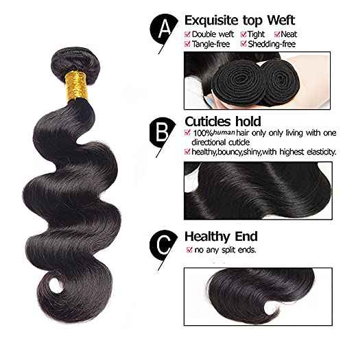 #1B Human Hair Bundles Body Wave Bundles 18 20 22 Inch Natural Color Body Wave Bundles 3 Bundles Human Hair Extensions Double Weft Unprocessed Brazilian Virgin Hair 50 Grams Per Bundle