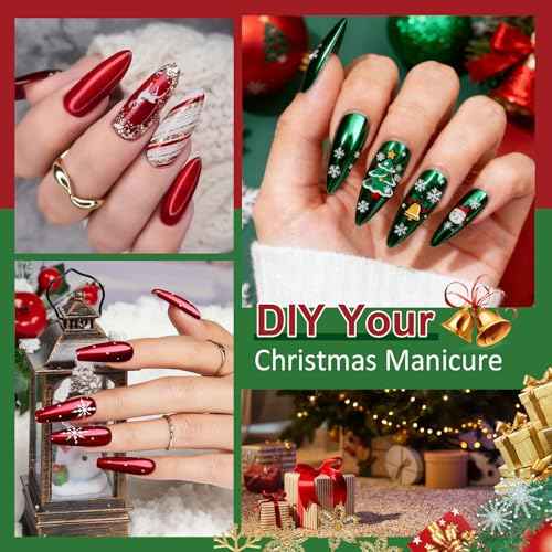 Upgraded Red Green Chrome Nail Powder BISHENGYF: ¡¼NO.1 Super Christmas Effect¡½Christmas Red Chrome Nail Powder Holographic Mirror Metallic Effect Green Chrome Powder for Nail Art DIY