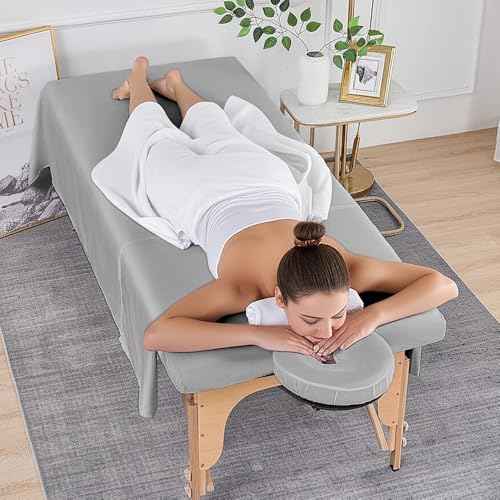 Massage Table Sheets 4 Sets, 3 Piece Reusable Set - Includes Massage Table Cover, Fitted Sheet and Face Rest Cover,Esthetician Supplies for SPA, Beauty & Tattoo Professionals (Dark Grey, Set of 4)