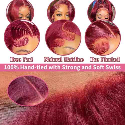 Burgundy Lace Front Wigs Human Hair 99j 13x6 HD Transparent Body Wave Lace Front Wigs Human Hair 200% Density Full and Thick HD Lace Front Wigs for Women 24 Inch