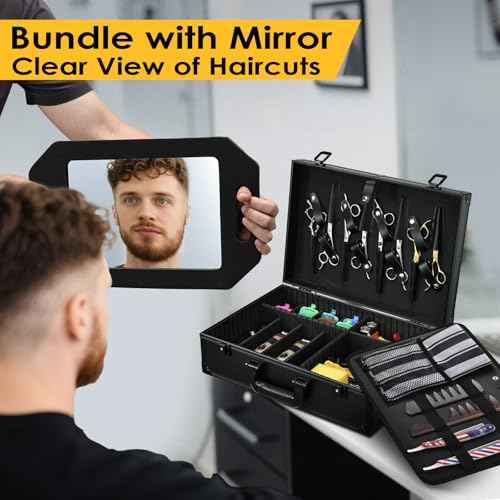 Barber Accessory Case with Mirror, Profesional Barbers Briefcase Tool Case, Barber Cases for Clippers and Supplies, Hair Scissors Trimmer Organizer, Salon Grooming Hard Travel Suitcase