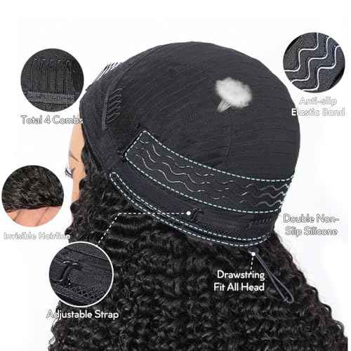 Kinky Curly Half Wig Human Hair Wear Go Glueless Wigs 20 Inch Curly 3 In 1 Half Wigs for Black Women Drawstring Seamless Flip Headband Wig Human Hair Beginner Friendly