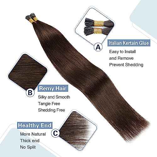 Sunya Brown I Tip Hair Extensions Human Hair 28 Inch #2 Dark Brown 50g/50Strands Straight I Tip Hair Extensions