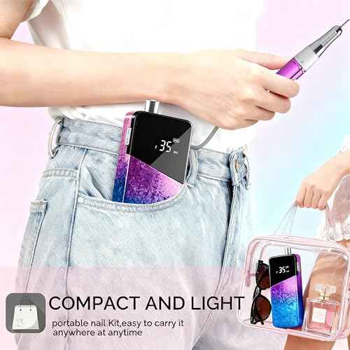 Professional Nail Drill, Lumcrissy 35000RPM Professional Nail File Machine, Rechargeable Efile for Acrylic Gel Nails with Ceramic Drill Bits Set& Sanding Bands for Manicure Salon Home Use