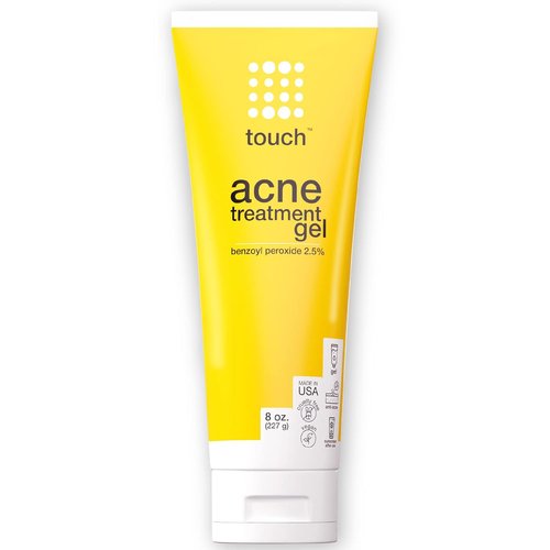 Touch Benzoyl Peroxide 2.5% Gel Cream For Acne - Pimples and Cystic Acne Spot & Daily Face and Back Medication for Adults & Teens – Goes on Clear Lightweight & Non-Drying - Large 8 oz.