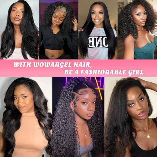 WOWANGEL Kinky Curly Half Wig Human Hair 3-in-1 Glueless Headband Wig with Drawstring, 200 Density Seamless Clip-Ins & Flip Over Design for Black Women,Natural Black(1B#),18 inch