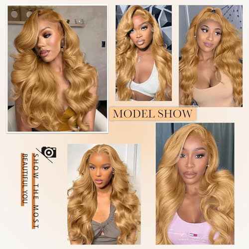 28 Inch Honey Blonde Wig Human Hair 200% Density 13x6 Body Wave Pre Plucked Glueless HD Transparent Lace Frontal Human Hair