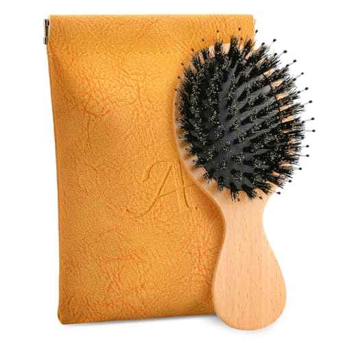 Travel Hair Brush, Mini Boar Bristle Hair Brush for Women Gift- Small Portable Compact HairBrush for Girls Kids Women Best Gift, Travel Size for Purse, Vacation, Business Trips & Outings
