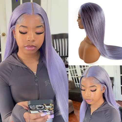 Purple Lace Front Wigs Human Hair 24 Inch 150% Density 13x6 HD Lilac Lace Front Virgin Hair Pre Plucked with Baby Hair Wear and Go Light Purple Bleached Knots Transparent Lace Wigs for Women
