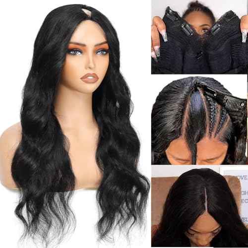 V Part Wig Human Hair Body Wave Upgrade U Part Human Hair Wig With Clips Glueless Wigs Human Hair Beginner Friendly V Shape Clip In Half Wigs for Women No Leave Out 30 Inch 180% Density