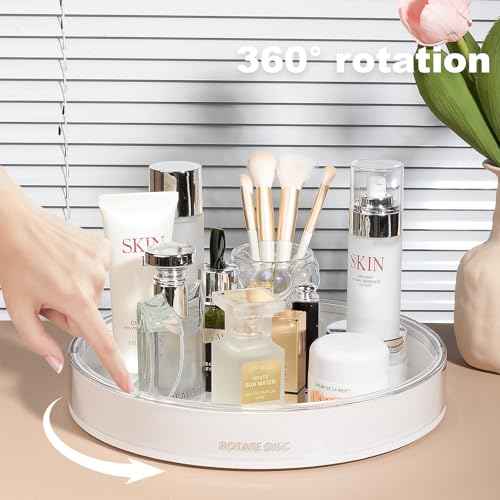 Anyoifax 360 Rotating Makeup Organizer Perfume Tray Skincare Holder Spinning Cosmetic Storage Bathroom Countertop Organizer Lazy Susan Turntable for Dresser, Vanity, Kitchen, Large White