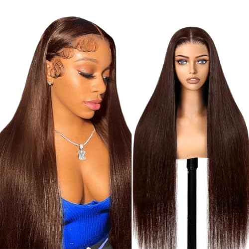 28 Inch Chocolate Brown Lace Front Wig Human Hair 13x6 HD Lace Front Wigs Human Hair Pre Plucked Straight Brown Wig Human Hair Wigs for Women Natural Hairline