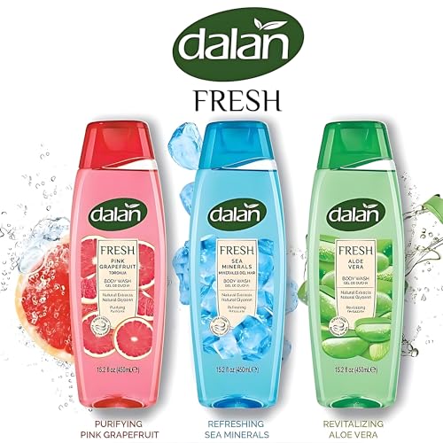 Dalan Natural Extracts Body Wash, with Fresh Pink Grapefruit & Aloe Vera & Sea Minerals, 15.2 fl oz (1 Pack, Grapefruit)