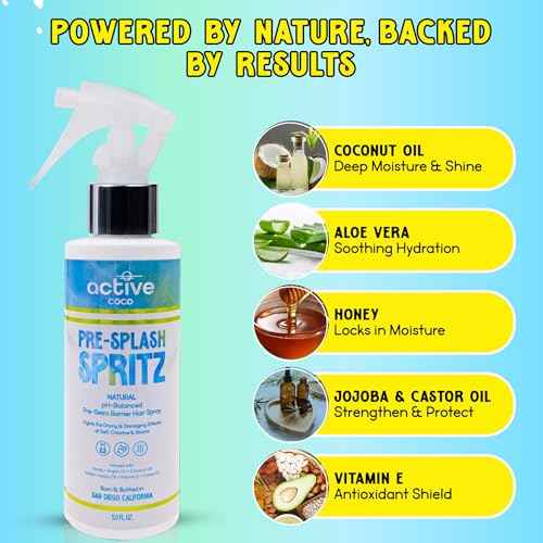 Pre-Swim Hair Protection Spray ? Chlorine, Salt Water & Sauna for Swimmers - Coconut Oil, Jojoba, Aloe Vera & Vitamin E Leave-In Conditioner - Protects Color-Treated & Dry Hair, Made in USA