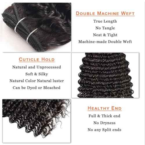 12A Deep Wave Human Hair Bundles Deep Curly Bundles Human Hair 100% Unprocessed 1 Bundle Brazilian Virgin Human Hair Extensions Quick Weave Natural Black Color (deep bundles, 20)