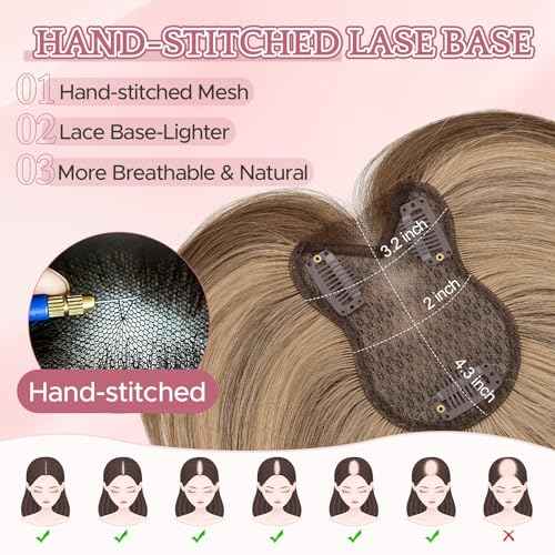 SEGO Human Hair Topper Double-Layer Hand-Stitched Thinning Hair Toppers for Women 360¡Æ3D Coverage Toppers Hairpieces Add Volume,11inch #4P27 Medium Brown Mixed Dark Blonde,20g