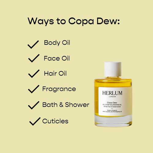 Herlum Copa Dew All-Over Nourishing Oil - Restores & Hydrates Skin, Hair & Body with Antioxidant-Rich Copaiba, Rosehip, Squalane Oils - Fast-Absorbing, Vegan, Waterless Formula, 50ml - Made in the UK