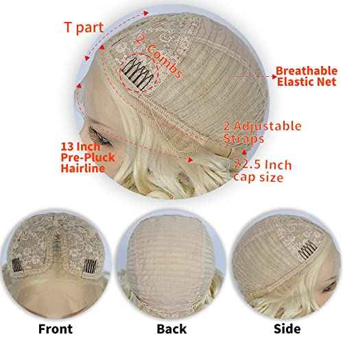 ANOGOL Hair Cap+ 13 * 1 Middle Part Light Blonde Lace Front Wig Synthetic Hair Short Curly 613 Blonde Bob Wigs Glueless Natural Hairline For Women