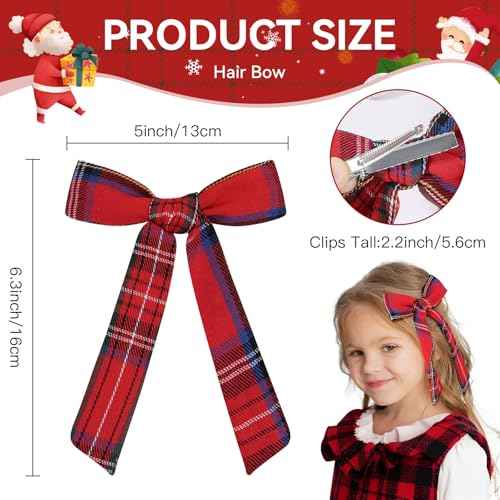2PCS Christmas Hair Bows for Girls Red Plaid Hair Bow Clips Xmas Hair Accessories for Toddlers Kids Teens Children Girls Women