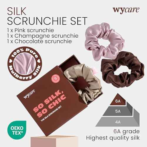 Wycare 100% Silk Scrunchies - Gentle on Hair Mulberry Silk Scrunchies for Women - Luxurious Sleep Ties for Women's Curly Hair (Set of 3 Nude)