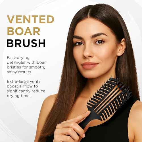 Cocco Vented Boar Brush, Curved Detangling & Styling Tool with Boar & Nylon Bristles, Black
