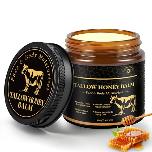 Beef Tallow for Skin, Tallow and Honey Balm for Face, Grass-Fed Beef Tallow Face Moisturizer, Deeply Moisturizing for Dry & Sensitive Skin (4.23oz/120g)