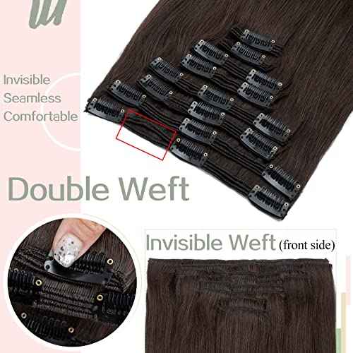 S-noilite Clip in Hair Extensions Human Hair for Women Thick True Double Weft 100% Real Remy Brown Human Hair Full Head 8 Pieces 18 Clips Straight Silky (18 Inch - 140g,Dark Brown (#2))