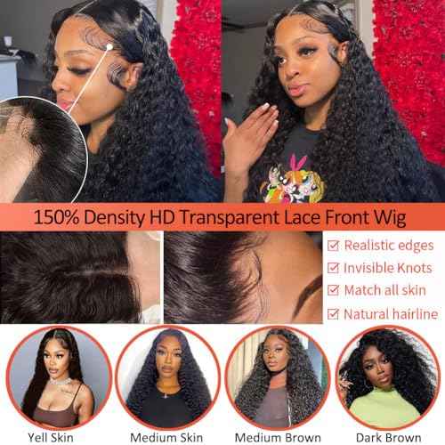 24 Inch Kinky Curly Lace Front Wig Human Hair 13x4 Wear and Go Glueless Wigs Human Hair Pre Plucked with Baby Hair HD Deep Jerry Curly Wave Lace Frontal Wigs 150% Density Full and Thick