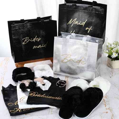 56 Pcs Bridesmaid Bride Robes Set of 8 Bridal Party Silk Satin Robes for Wedding Bachelorette Party Gifts(White,Black)