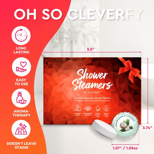 Cleverfy Shower Steamers Aromatherapy - Compact Variety Pack of 6 Shower Bombs with Essential Oils. Personal Care and Relaxation Birthday Gifts for Women and Men. Red Set